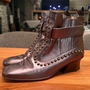 Coach Leather Studded Ankle Boots - pewter / dark silver